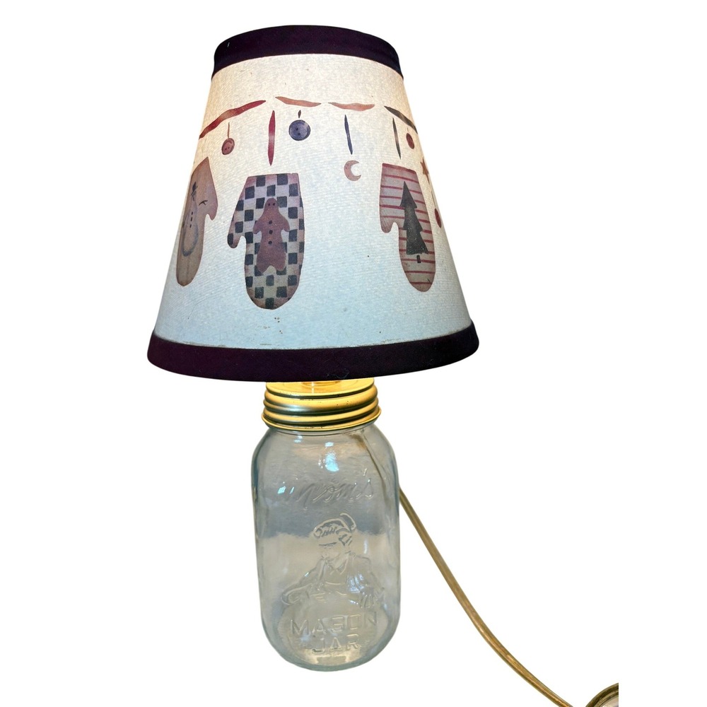 Rustic Mom's Mason Jar Table Lamp with Winter Mitten Shade Primitive Farmhouse